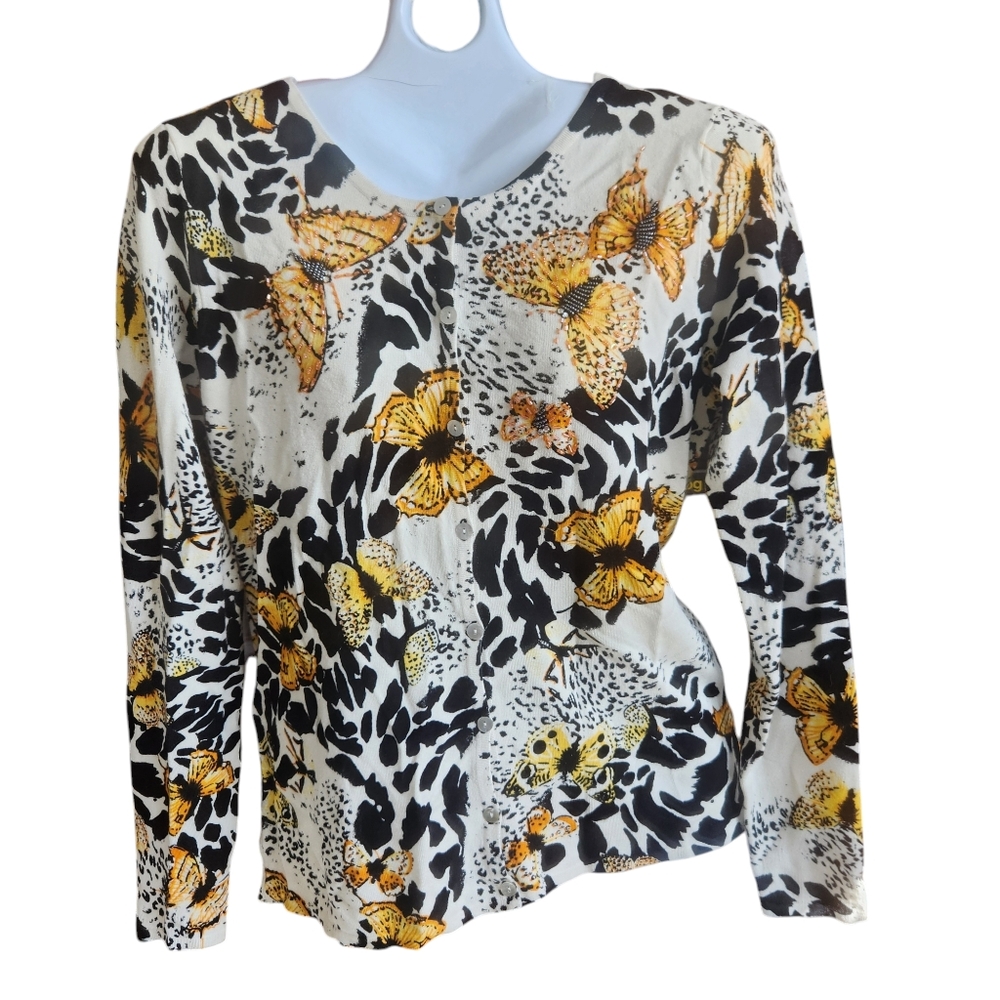 Venue Vintage Inspired Y2K Nostalgic Beaded Butterfly Cardigan Knit Sweater  M - Picture 11 of 14